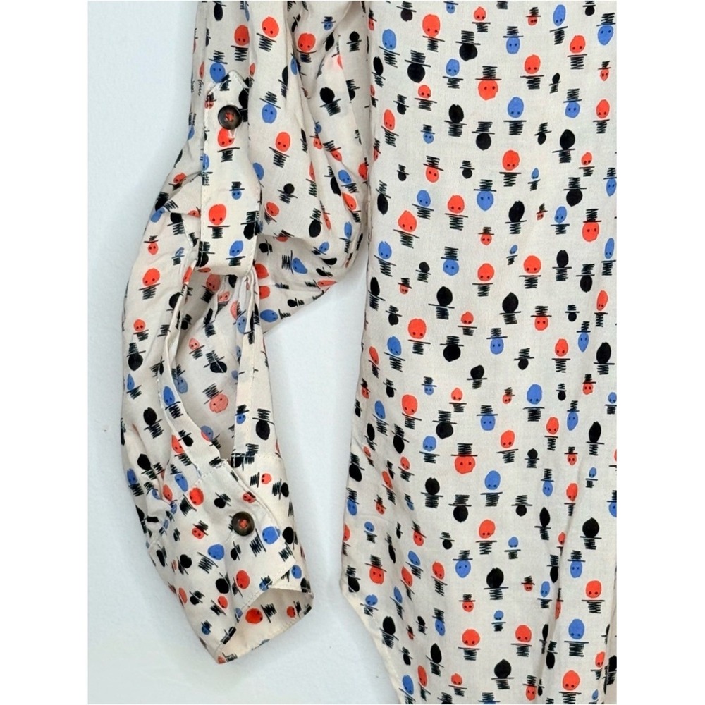 Maeve Button Down Tunic Blouse 4 Ivory Rayon Print Boho Whimsical Artsy Anthro - Picture 10 of 11
